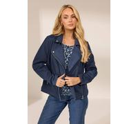 M&Co Womens Navy Blue Faux Suede Biker Jacket - Women's