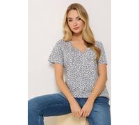 M&co Floral Cotton Henley Top In Mid Navy Mid Navy 12
