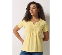 M&co Floral Cotton Henley Top In Yellow Yellow 14