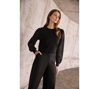 M&co Floral Lace Long Sleeve Jumper In Black Black 22-24