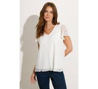 M&Co Women's Floral Lace V-Neck Top in White | Size: 20
