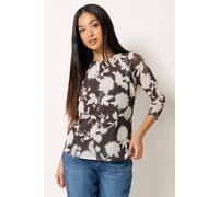 M&Co Women's Floral Mesh Crew Neck Top in Dark Brown | Size: 12 M&Co Dark Brown 12