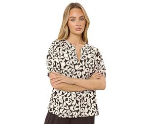 M&Co Floral Notch Neck Blouse - Women's Brown