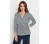 M&Co Womens Blue Floral Print 3/4 Sleeve Wrap Top - Women's