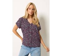 M&Co Women's Floral Print Button Front Blouse in Purple | Size: 16 M&Co Purple 16