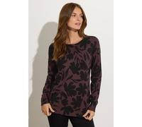 M&Co Women's Floral Print Crew Neck Jumper in Brown | Size: 10-12 M&Co Brown 10-12