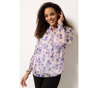 M&Co Women's Floral Print Tie Neck Blouse in Ivory | Size: 14 M&Co Ivory 14