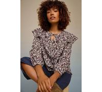 M&co Floral Print Tie Neck Blouse In Purple Purple 12