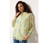 M&Co Women's Floral Print Tie Neck Blouse in Yellow | Size: 20 M&Co Yellow 20