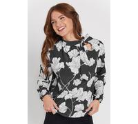 M&Co Floral Print Tie Neck Bubble Hem Blouse - Women's Black
