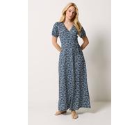 M&Co Blue Ditsy Floral Print Wrap Dress - Women's