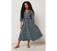 M&co Floral Ruffle Wrap Dress In Dark Navy Dark Navy 14