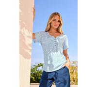 M&co Floral Short Sleeve Henley Top In Light Blue Light Blue 20