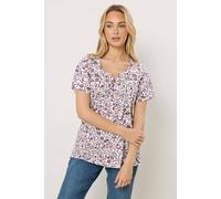 M&Co Floral Short Sleeve Henley Top - Women's Pink