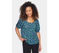 M&co Floral Short Sleeve Top In Blue Blue 10