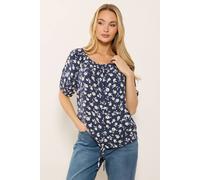 M&co Floral Tie Hem Blouse In Mid Navy Mid Navy
