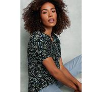 Floral Tie Neck Blouse M&Co Black 14