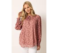 M&Co Women's Floral Tie Neck Blouse in Pink | Size: 14 M&Co Pink 14