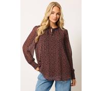 M&Co Women's Floral Tie Neck Blouse in Red | Size: 18 M&Co Red 18