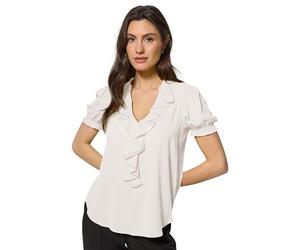 M&Co Frill Front Short Sleeve Blouse - Women's White