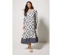 M&Co Women's Geometric Print Tiered Maxi Dress in White | Size: 20 M&Co White 20