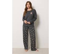 M&Co Women's Gingerbread Wide Leg Pyjama Set in Charcoal | Size: 14/16