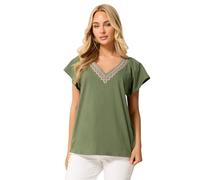 M&Co Green Embroidered Trim Cotton T-Shirt - Women's