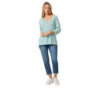 M&Co Green Floral Cotton Henley Top - Women's