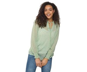 M&Co Green & White Floral Tie Neck Blouse - Women's