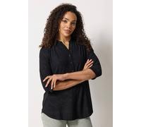 M&Co Women's Jacquard Detail Half Placket Shirt in Black | Size: 12 M&Co Black 12