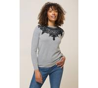 M&co Lace Detail Crew Neck Jumper In Grey Grey 14-16