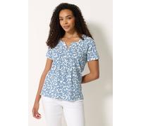 M&co Leaf Print Cotton Henley Top In Blue Blue