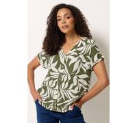 M&Co Women's Leaf Print Short Sleeve Blouse in Olive | Size: 12 M&Co Olive 12