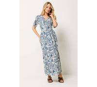 M&Co Blue Leaf Print Tiered Cotton Maxi Dress - Women's