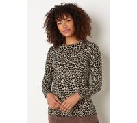 Leopard Print Crew Neck Jumper M&Co Light Brown 18-20