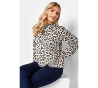 M&Co Women's Leopard Print Tie Neck Blouse in Nude | Size: 8