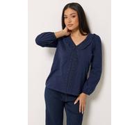 M&Co Women's Petite Long Sleeve Frill Cotton Blouse in Dark Navy | Size: 16 M&Co Dark Navy 16