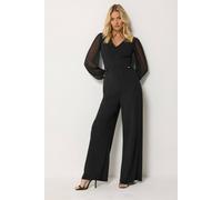 M&co Mesh Sleeve Button Tab Jumpsuit In Black Black