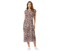 M&Co Mocha Brown Polka Dot Side Twist Midi Dress - Women's