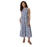 M&Co Navy Blue Abstract Print Cotton Tiered Maxi Dress - Women's