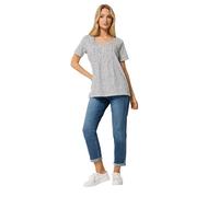 M&Co Navy Blue Floral Cotton Henley Top - Women's