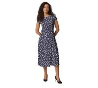 M&Co Navy Blue Polka Dot Side Twist Midi Dress - Women's
