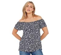 M&Co Women's Floral Print Bardot Top in Blue | Size: 14 M&Co Blue 14