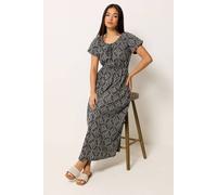 M&co Petite Abstract Print Tie Neck Cotton Maxi Dress In Black Black