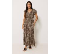 M&co Petite Animal Print V-Neck Dress In Brown Brown