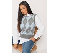 M&Co Women's Petite Argyle 2 In 1 Jumper in Light Blue | Size: 10/12
