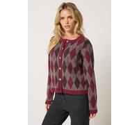 M&Co Women's Petite Argyle Button Through Cardigan Sweater in Burgundy | Size: 12/14