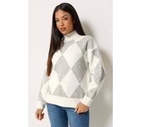 M&Co Women's Petite Argyle Jumper in Light Grey | Size: 8/10