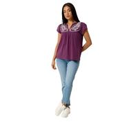 M&Co Petite Berry Embroidered Cotton Notch Neck Top - Women's Purple