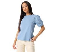 M&Co Petite Blue Broderie Cotton Puff Sleeve Top - Women's